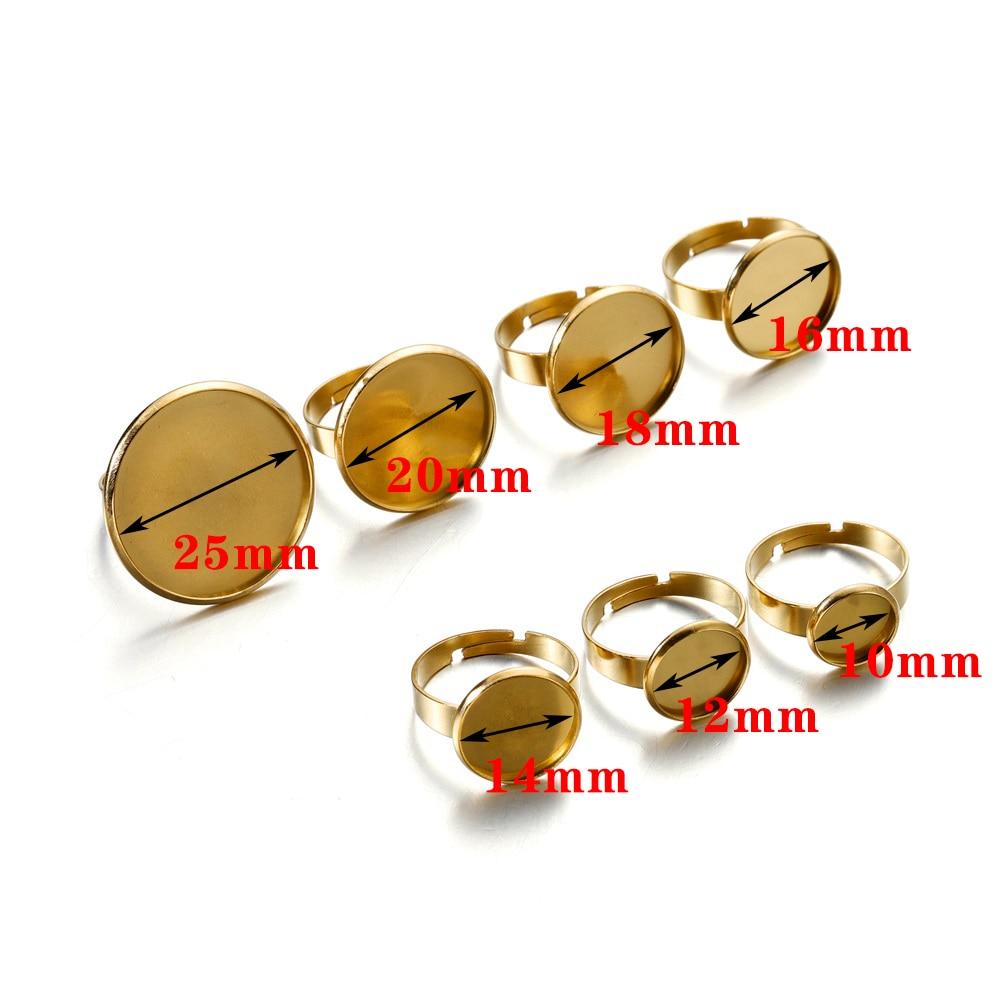 10pcs 10/12/14/16/18/20/25mm No Fade Stainless Steel Adjustable Ring Settings Blank/Base For 10-25mm Glass Gemstone Cabochons
