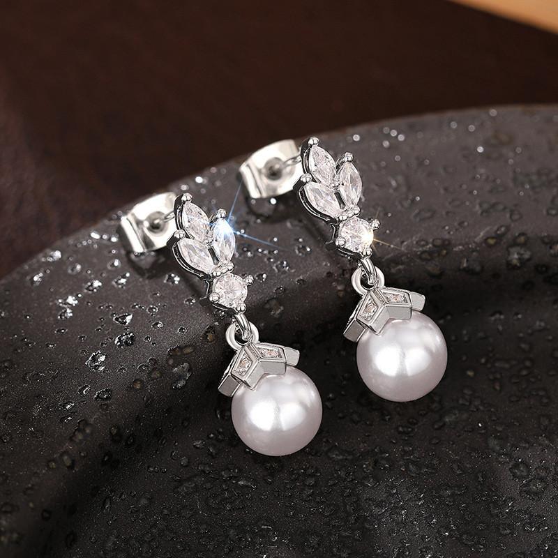 

Изящные серьги-подвески Sterling, женские помолвочные украшения, жемчужные шикарные блестящие циркониевые подвески, аксессуары для женщин