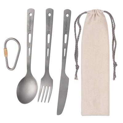 TOMSHOO Titanium 3 Piece Cutlery Set Lightweight Spoon Fork Cutter with Carabiner and Drawstring