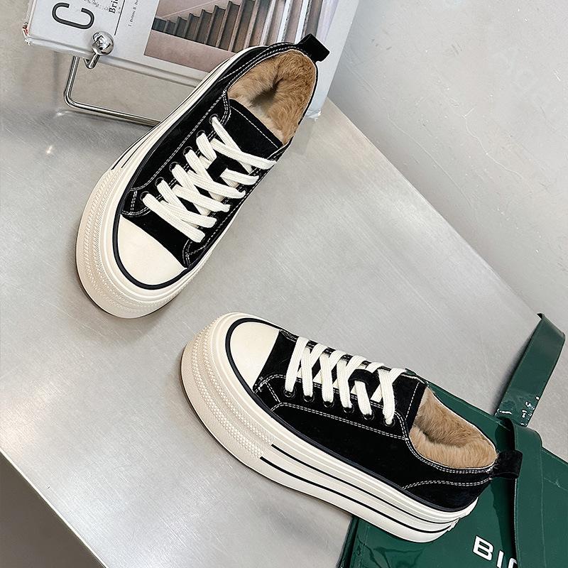 Damen Winter 2026 Neue Dicksohlige Schnürung Mattes Leder Runde Spitze Lässige Board Schuhe für Damen