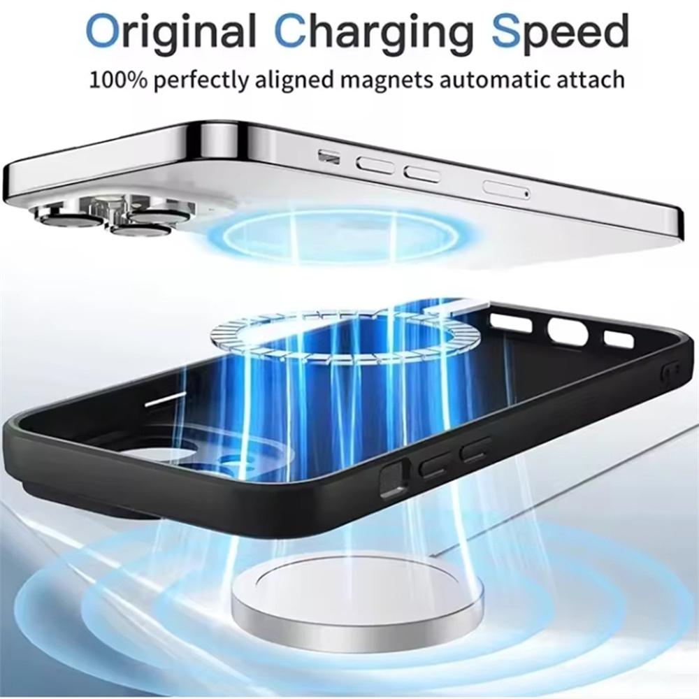 Liquid Silicone Case For iPhone 16 15 14 13 12 11 Pro Max Plus Phone Magnetic Wireless Charger For Magsafe Shockproof Back Cover