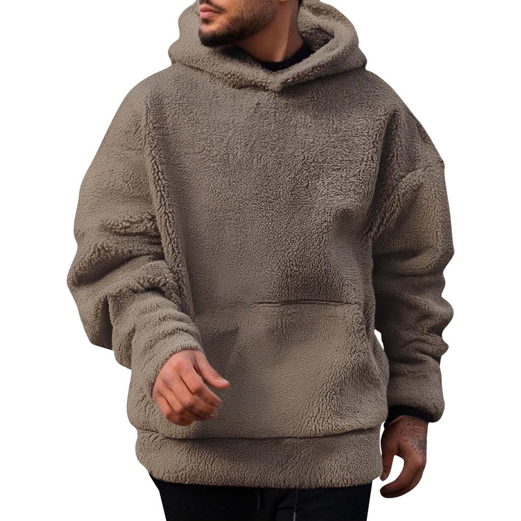 Men's Casual Plush Double-sided Fleece Color Hooded Sweatshirt