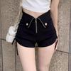 High-Waisted Black A-Line Drawstring Shorts for Women – Trendy Petite Summer Style