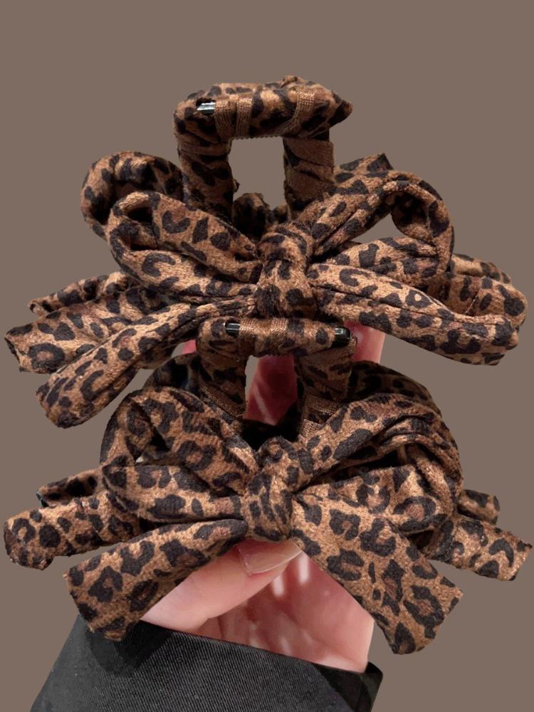 1pc Leopard Print Bow Hair Clip Retro Sweet and Cool Style with A Niche and Exquisite Design Featuring A Back Of The Head Clip