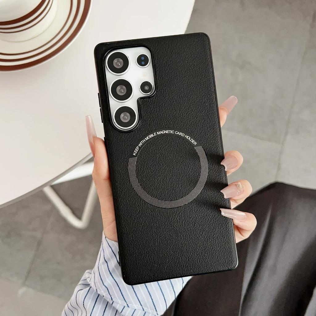 For Samsung Galaxy S25 Ultra Case Compatible with MagSafe Anti-Drop PU Leather+TPU Cover