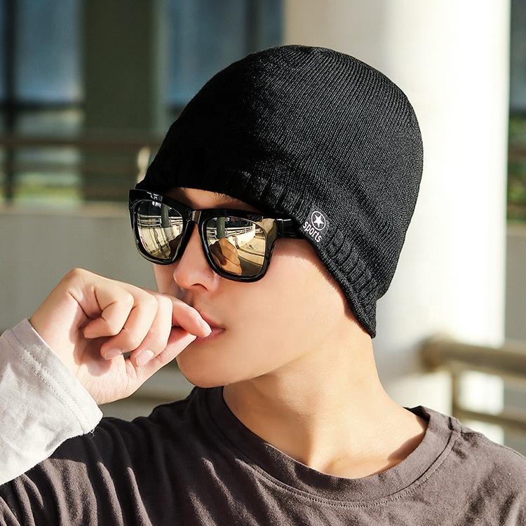 Warm Thicken Beanie Knit Hats Inside Fleece Winter Cap for Men Unisex Plain Sport Solid Color