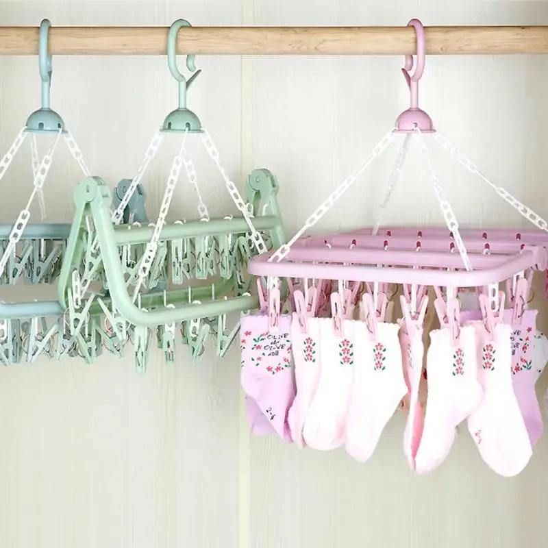

Multifunctional 36-clip Drying Racks Lingerie Socks Rack Folding Hangers Plastic Hangers pink