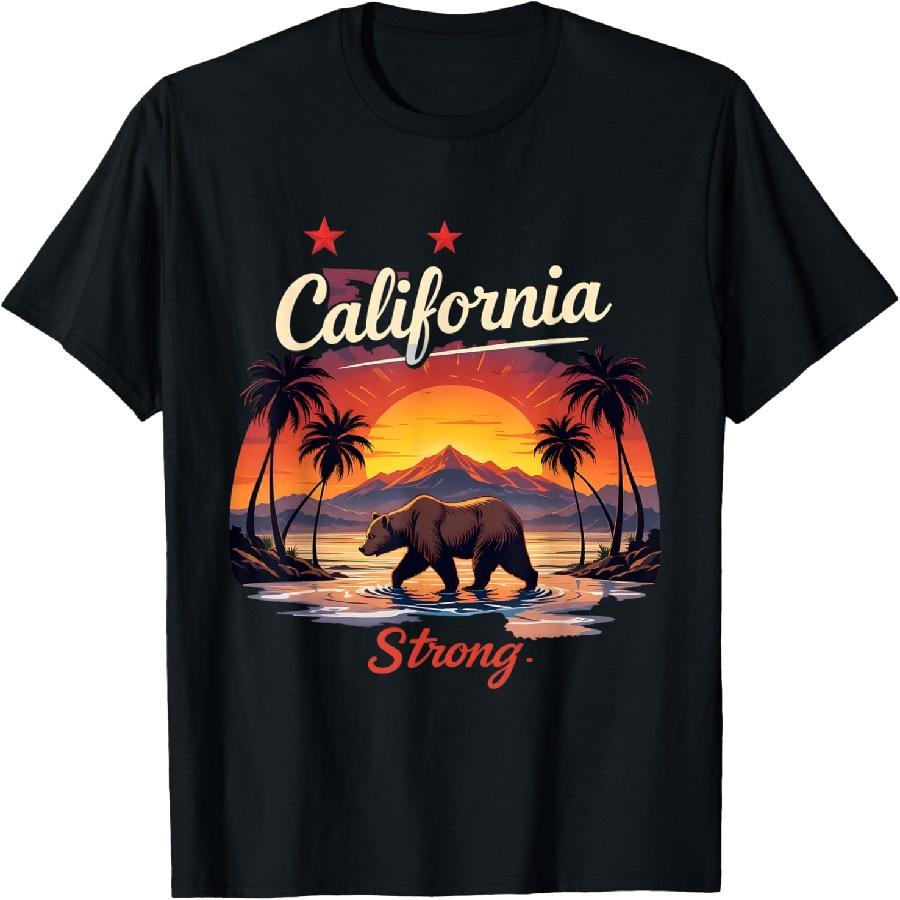 California Strong Bear Sunset Pray for LA California Graphic T-Shirt XXXXXL чёрный