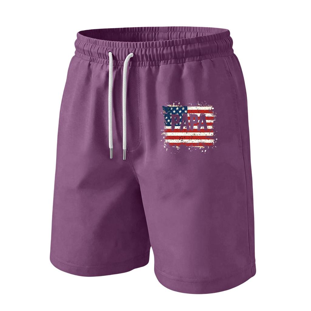 Men Drawstring Waist Casual Shorts with Flag Print Relaxed Fit Lightweight Soft Fabric Elastic Waistband for Daily Wear
