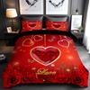 Red Festive Romantic Love Rose Digital Printing Retro Three-Piece Wedding Quilt Cover Bedding Couple