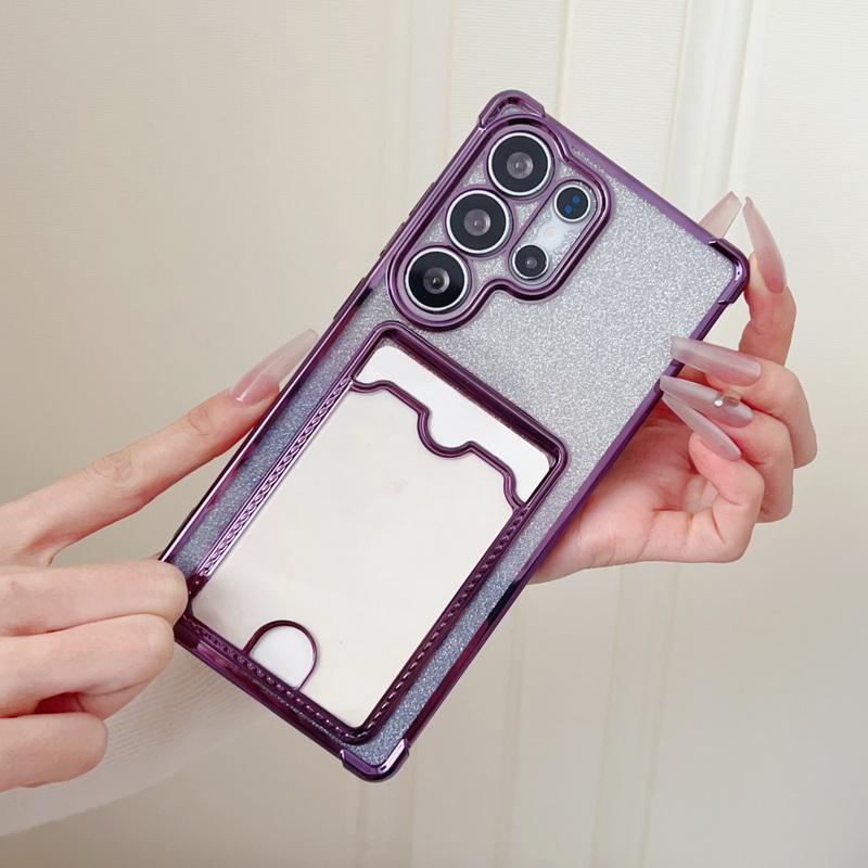 Glitter Silicone Card Slot Case Shell For Smausng S25 Edge S24 FE S23 Ultra A56 A36 A16 A15 A55 A35 Solid Color Frame Clear Shockproof Phone Cover