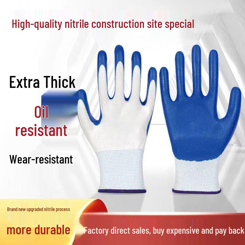 Nylon Work Gloves with Free Shipping - Wear-Resistant, Non-Slip, Oil-Resistant Latex & Nitrile Coating