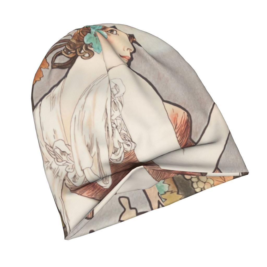 Bisquit Beverage, by Alphonse Mucha Adult Knit Beanie with Easy Modern Style Fits Effortlessly Into Seasonal Wardrobes And Pairs Well with Jackets Or
