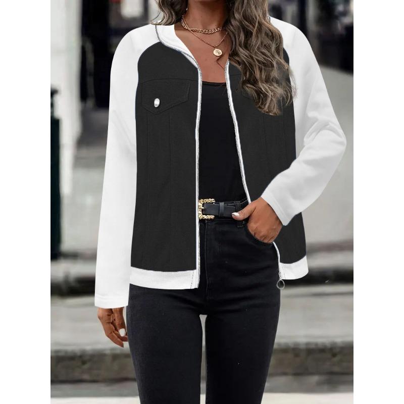 Women S Casual Color Block Zipper Jacket For Autumn Winter