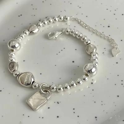 PONYKISS Colgante Cuadrado de Plata de Ley Pulsera con Abalorio Redondo para Mujer Minimalista de Moda Accesorios Finos