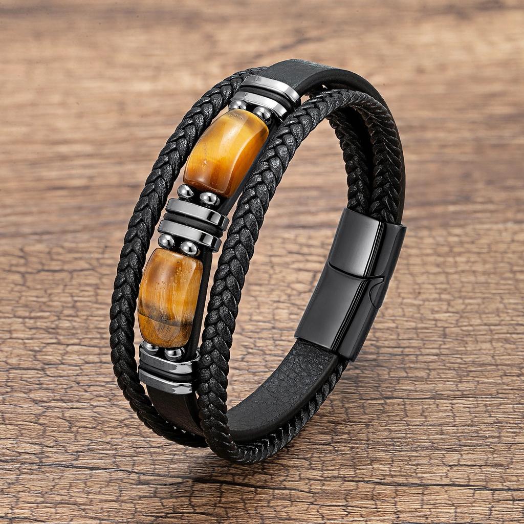 Multi-layer Braided Leather Stone Bracelet for Men Jewelry Accessories