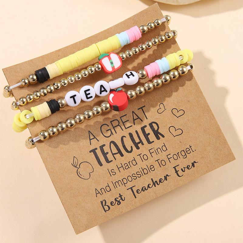 Europe and the United States hot-selling jewelry set Teachers' Day love apple letter soft pottery bracelet back to school stacked bracelet