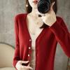 Women's V-Neck Knit Cardigan Long Sleeve Sweater, 2024 Spring Korean Style Collection