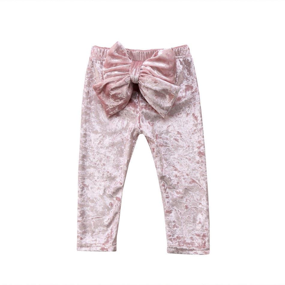 Fashion Toddler Kids Baby Girl Bowknot Bottoms Pleuche Long Pants Leggings Clothes
