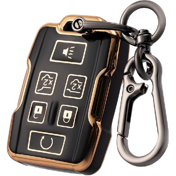for GMC Key fob Cover with Keychain, Soft TPU Car Key Cover Case for Chevy Tahoe Suburban 2015 2016 2017 2018 2019 2020 GMC Yukon/Yukon XL