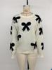 2026 Autumn/Winter Women's Bow Jacquard Round Neck Long Sleeve Sweater