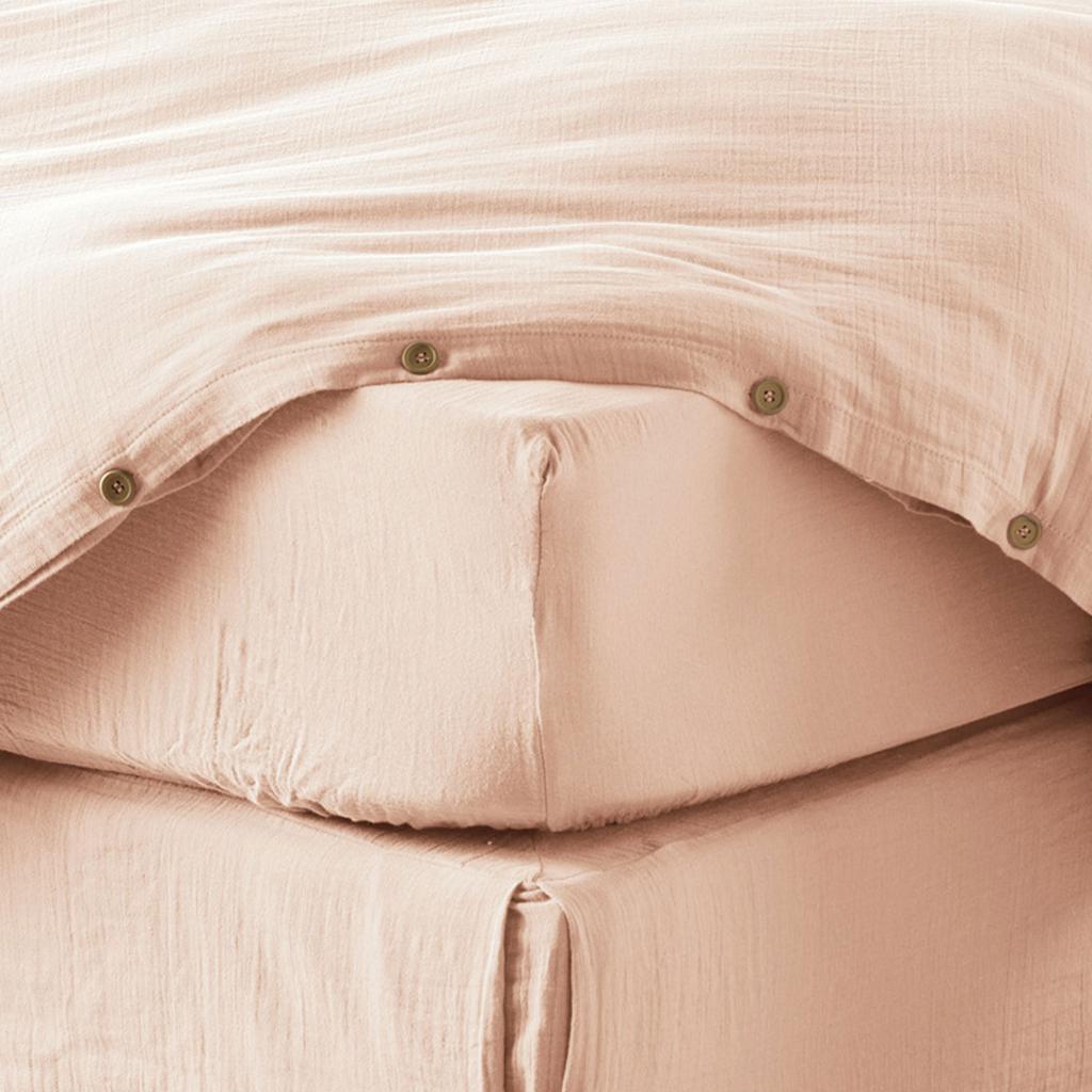 Fitted Sheet 160x200 Cm In Marshmallow Cotton Gauze