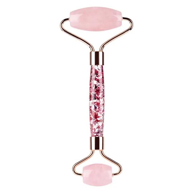 Natural Jade Stone Roller Massager Rose Quartz White Jade Face Roller Gouache Guasha Scraper Set Facial Lifting Massage Tools