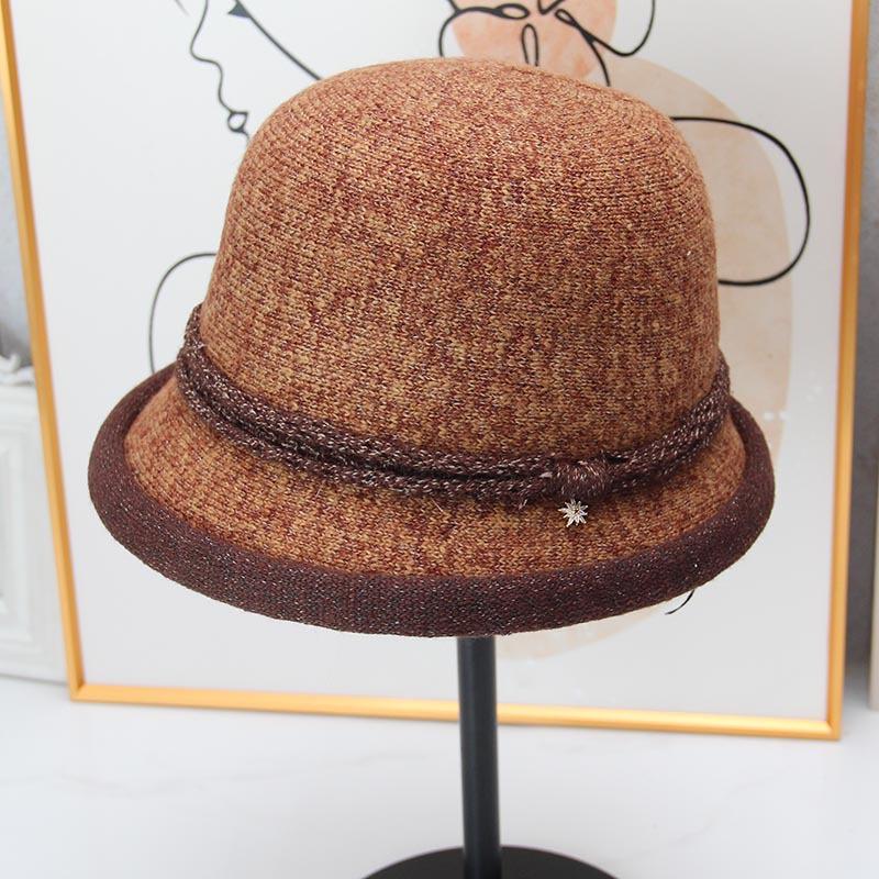 Autumn and Winter Retro Knitted Bucket Hat Women's Curled Short-brimmed Top Hat Elegant Middle-aged Mother Hat Foreign Style Versatile Thermal Hat