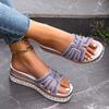 Fashion Purple Wedges Sandals Women Shiny Crystal Rivet Decor Thick Sole Slippers Plus Size Comfort Chunky Platform Beach Shoes