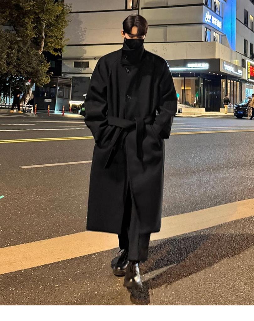 Men's Korean Style Thick Wool Over-the-Knee Trench Coat - Mid-Length, Warm, British Style Winter Jacket