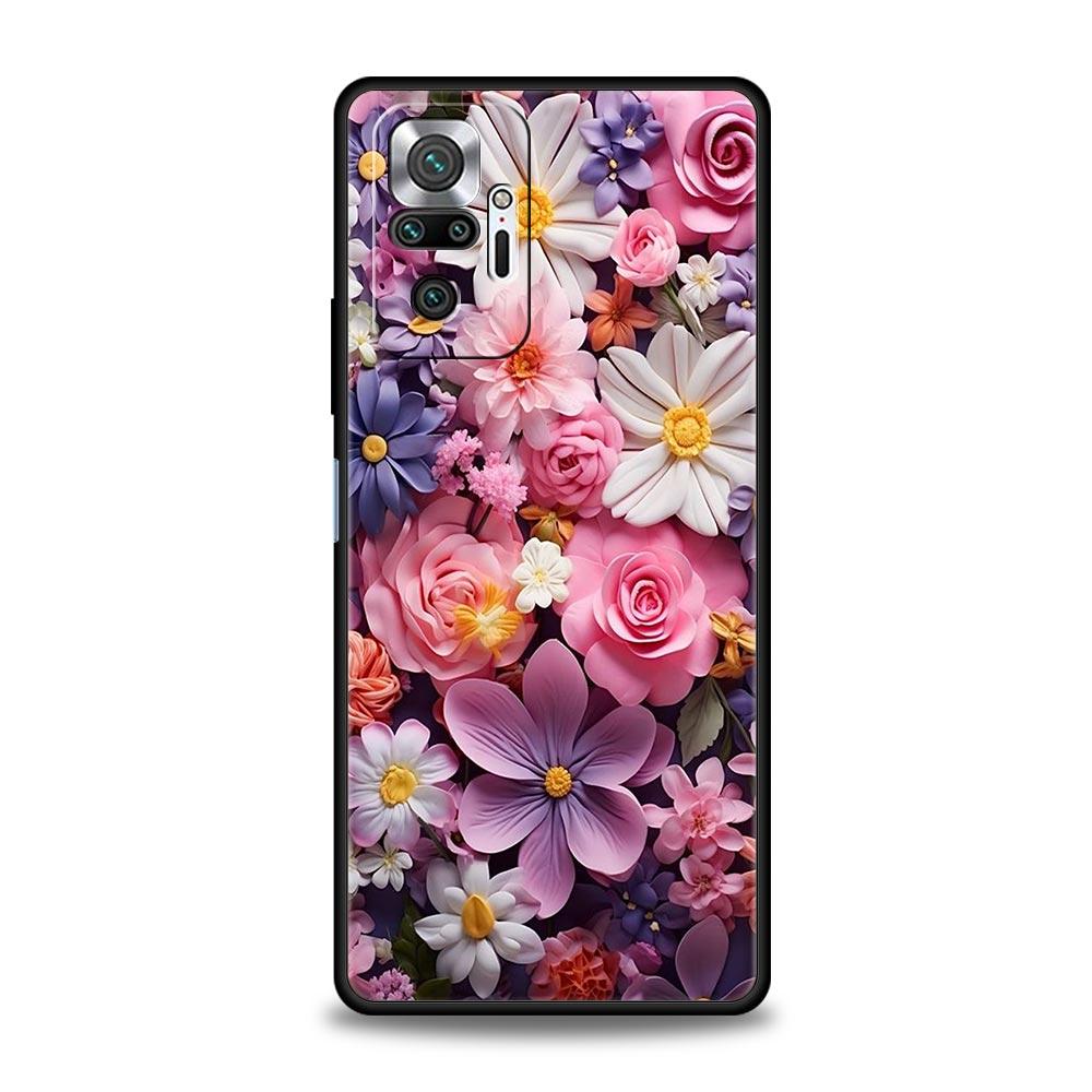 

Colorful Flower Phone Case For Xiaomi Redmi Note 14 13 5G 10 11 12 Pro Plus 4G 14C 13C 12C 10C Black Cover Note 14Pro 4G