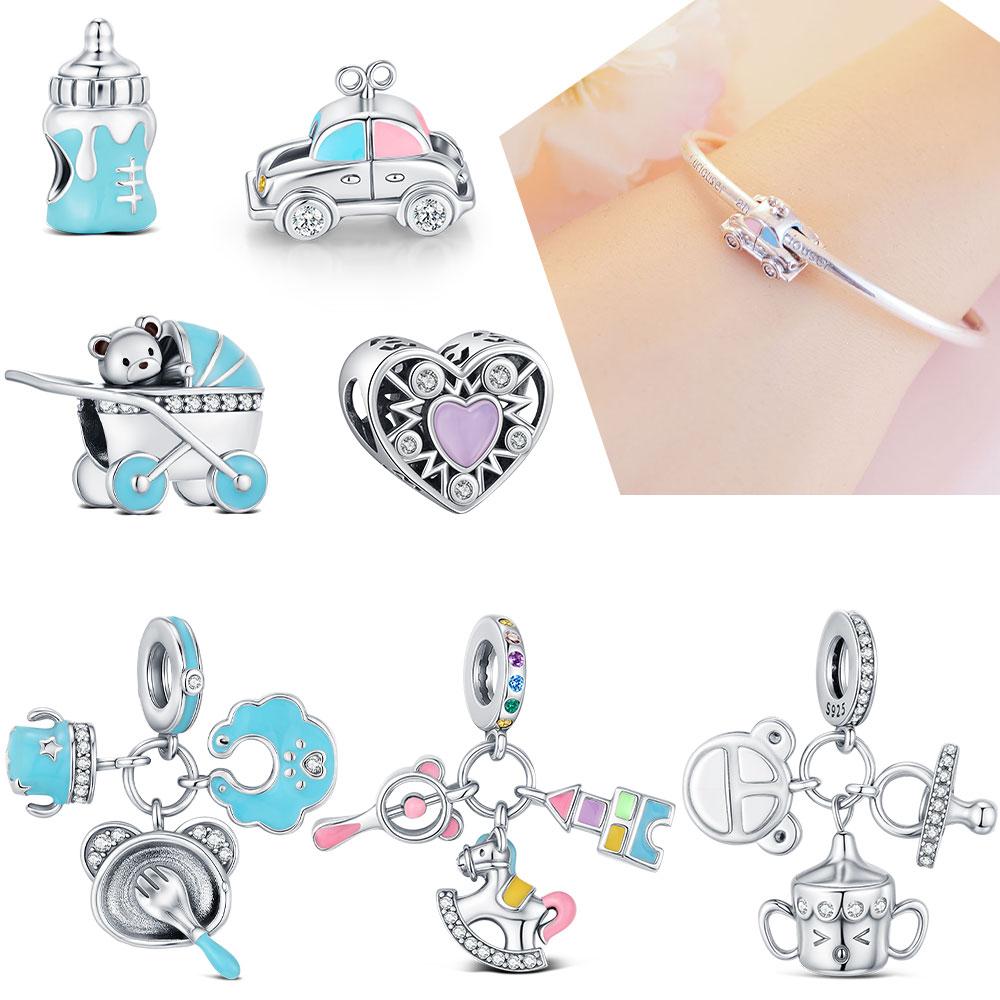 Charms for bracelet Silver 925 Bottle Car Bead Classic Jewelry For Women Diy Pendant Love Mother's Day Gift Heart bead Fashion