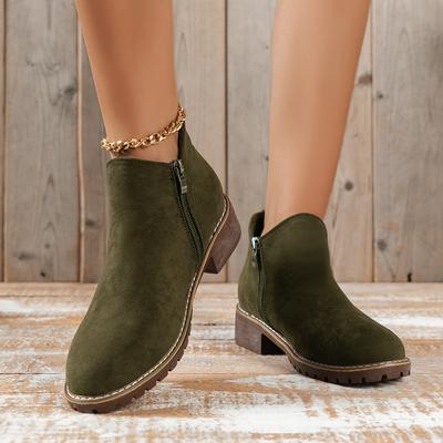 European American Short Boots 2024 New Retro Frosted Short Boots Thick Heel Flat Bottom Side Zipper Women's Shoes Zapatos Mujer