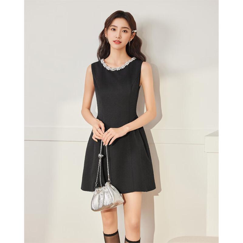 IEF 2025 Autumn French Style Slimming Little Black Vest Dress