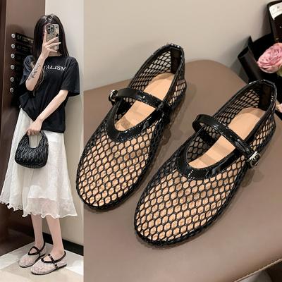 Sommer Mesh Hohl Sandalen Frauen Wohnungen Flache Faulenzer 2024 Neue Strand Walking Designer Schuhe Komfort Retro Weibliche Zapatillas