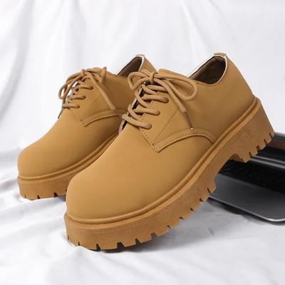 Men's Big Head Derby Shoes Senior Sense Round Head Thick Soles Increase Leather Shoes Non-slip Wear Outdoor Shoes