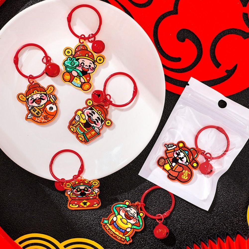 Creative The God of Wealth Keychain Lucky Chinese Style Keyring The God of Fortune Pendant  Unisex