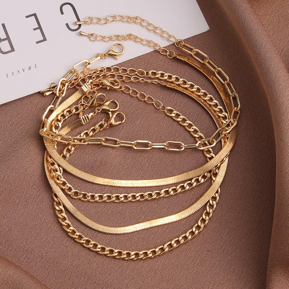 Retro Thick Chain Bracelet Set - Retro Bracelets - Women's Hand Chain Set