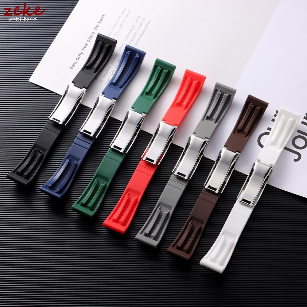 Für Rolex Silikon Uhrenzubehör für GMT Submariner Grün Schwarz Uhrenarmband Flache Schnittstelle Armband 20mm Faltschließe