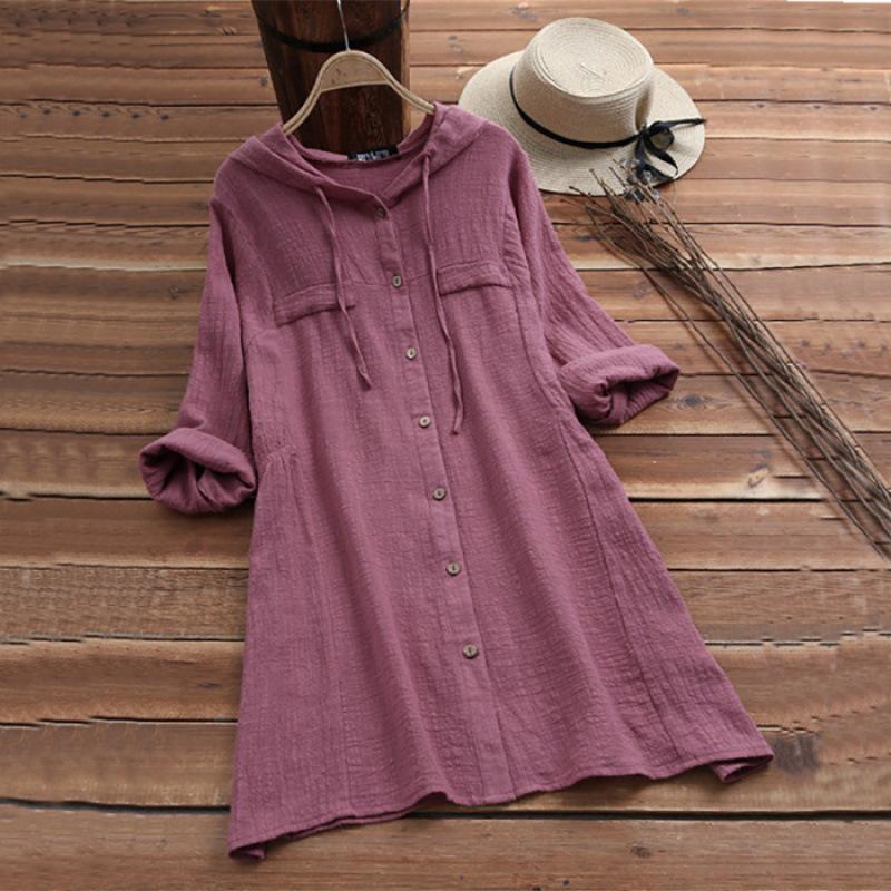 

Блузка женская на завязках хлопок лен однотонная шапка свободная с капюшоном и длинными рукавами кардиган рубашка XXXXL фиолетовый