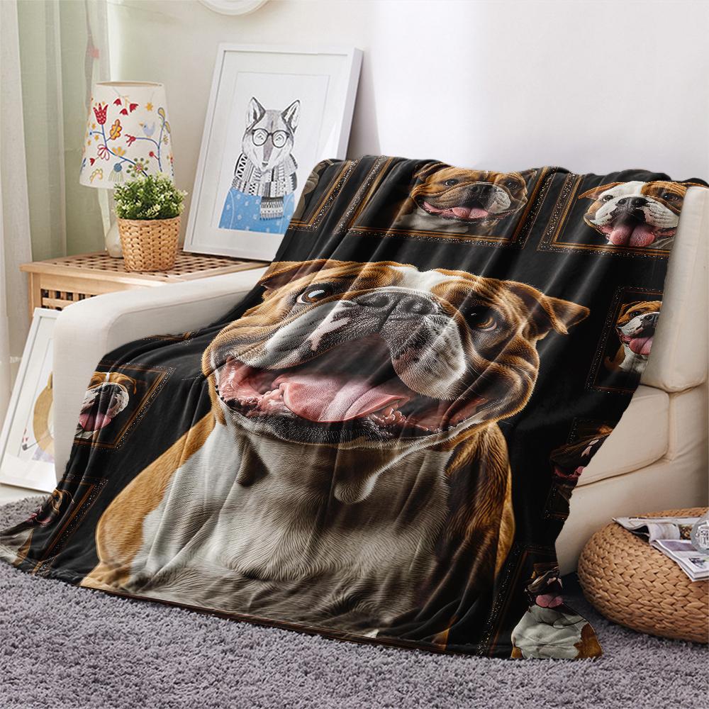 1Pc Bull Dogs Print Flannel Blanket, High quality Comfortable for All Seasons, Home Decor, Warmth and Comfort, Perfect for Christmas Gifts