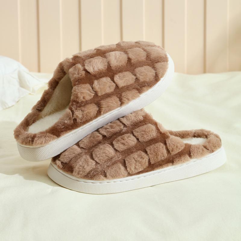 Women's Plush Cotton Slippers with Sweet Bow, Thick-Soled for Indoor Autumn/Winter 2026