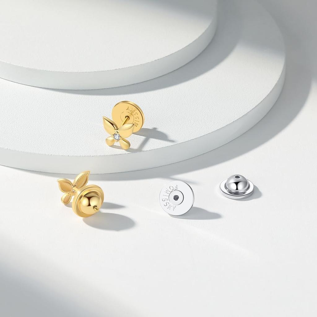 Fomissky-sisa Dics Flat Earring Backs, 6 Pcs Locking Earring Backs Replacements, White Gold Plated Earring Backs for Studs