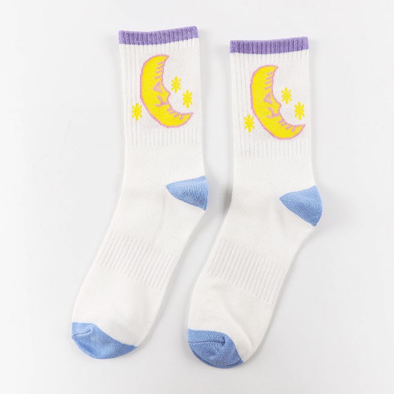 Ladies Spring Creative Coconut Moon Skateboard Mid Tube Cotton Socks