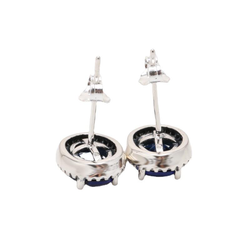 S925 Sterling Silver Blue Diamond Halo Stud Earrings - Elegant Gift for Women