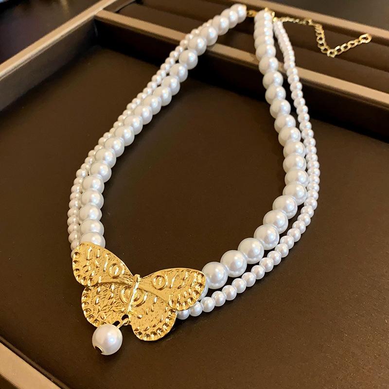 Baroque Water Drop Pearl Fringe Necklace Temperament Collarbone Chain French Retro Necklace Women