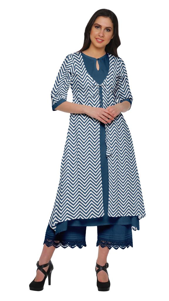 Moomaya Indian Palazzo Kurta Jacket Set For Women Partywear Chanderi Ethnic