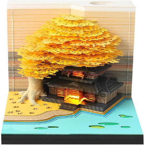 Time Piece Calendar - 2025 Desk Calendar with LED Light - 3D Calendar Paper Carving Art Memo Pad Notepad Gift for Christmas Housewarming Desktop