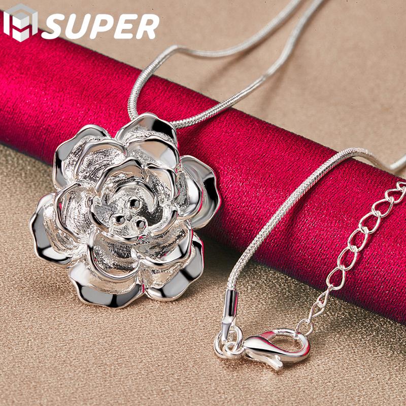 Halskette mit Blumenanhänger aus 925er Sterlingsilber, Modeschmuck