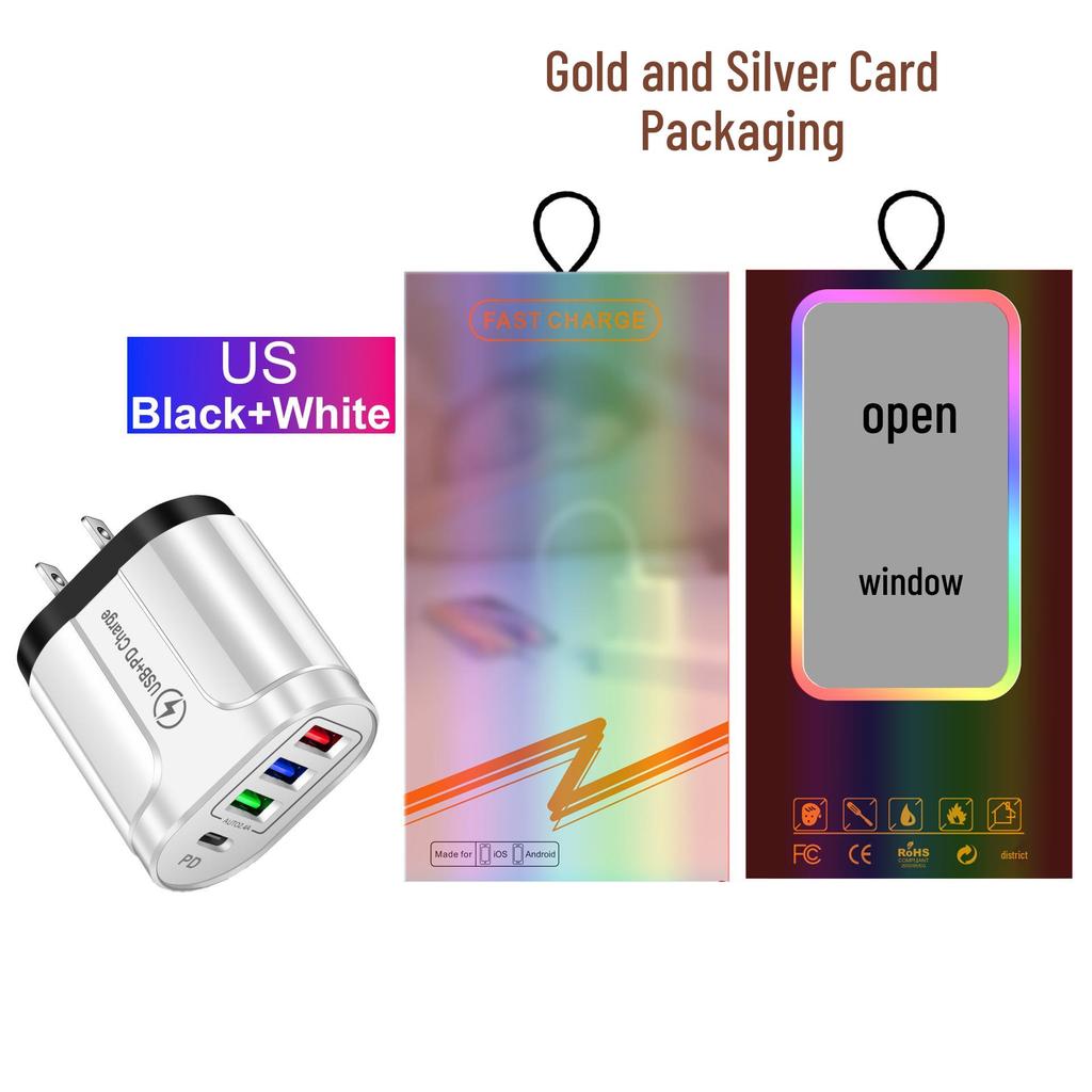 Multi-Port EU/UK Charger: 3 USB + Type-C, 5V/2.4A